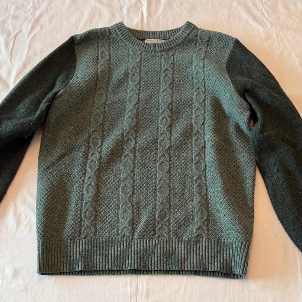 J. Crew x Wallace & Barnes Green Crewneck Sweater with Contrast Sleeves